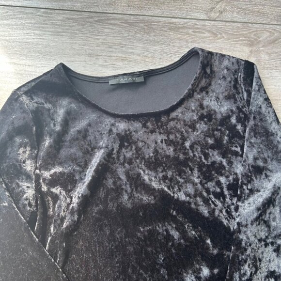 TAHARI Black Crushed Velvet Long Sleeve Dress Made in Canada - Picture 7 of 13